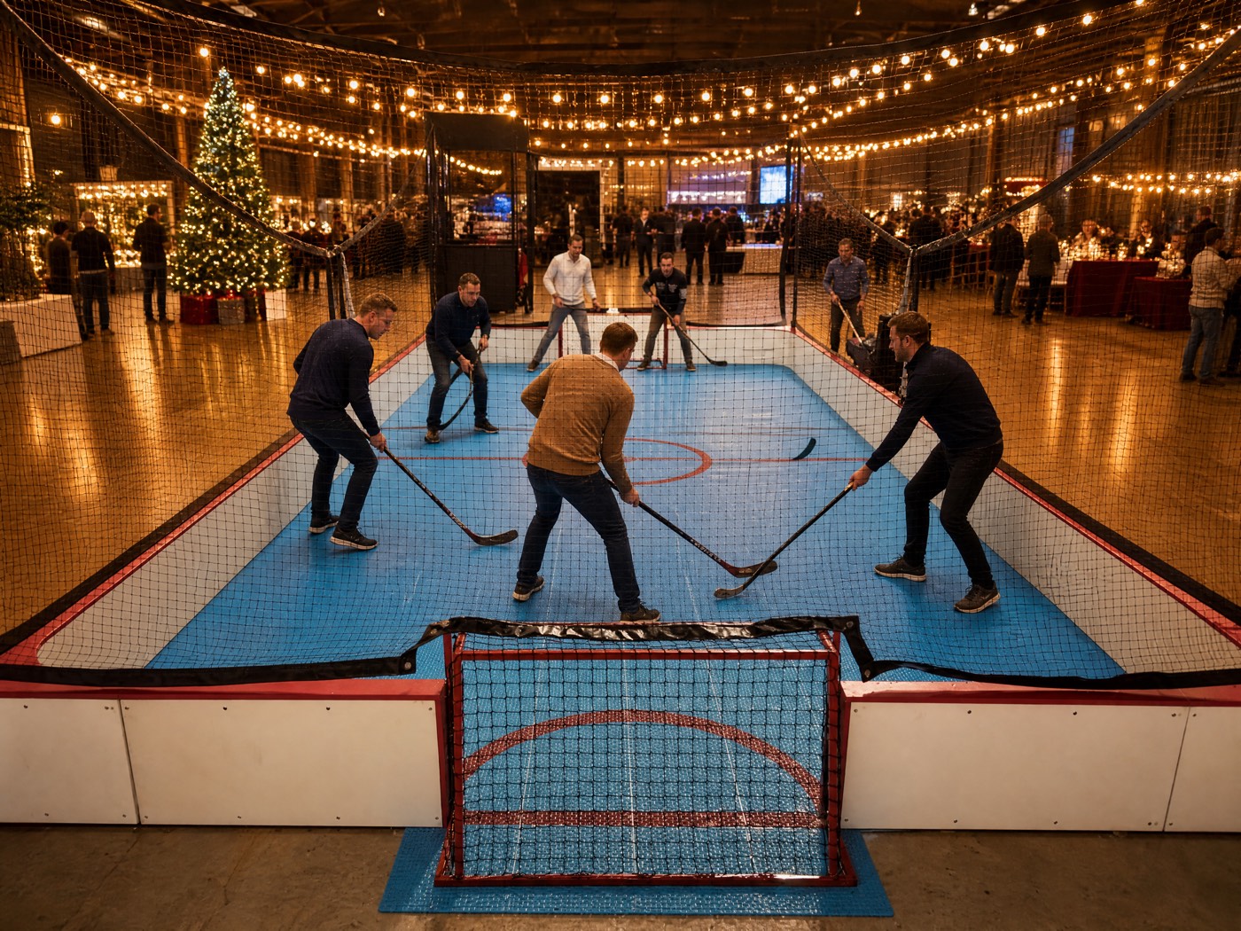 La Bottinoire Kapeeh installée pour une fête de Noël d'entreprise, guirlandes et sapin